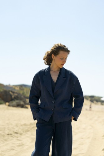 New Mission - Lacivert Keten Oversize Ceket