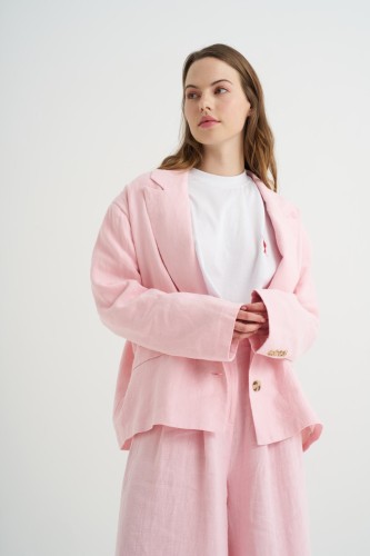 New Mission - Pembe Keten Oversize Ceket