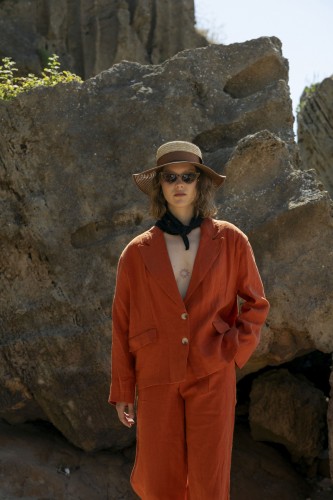 New Mission - Turuncu Keten Oversize Ceket