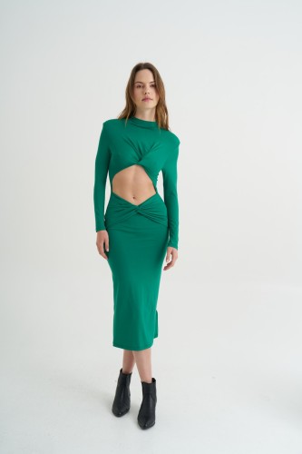New Mission - Yeşil Göbek Dekolteli Uzun Elbise